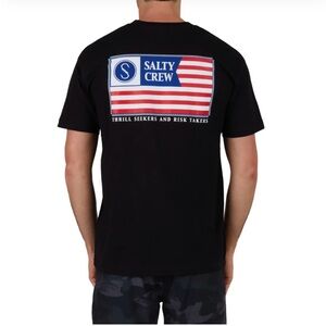 Salty Crew Freedom Flag Short Sleeve Black T-Shirt- Size Medium